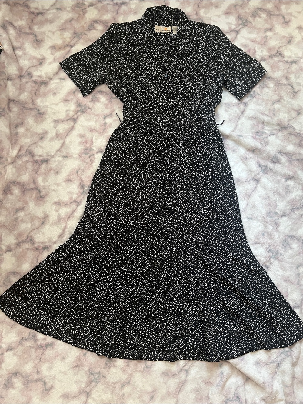 Liz Claiborne Black and White Printed Midi Shirt Dress